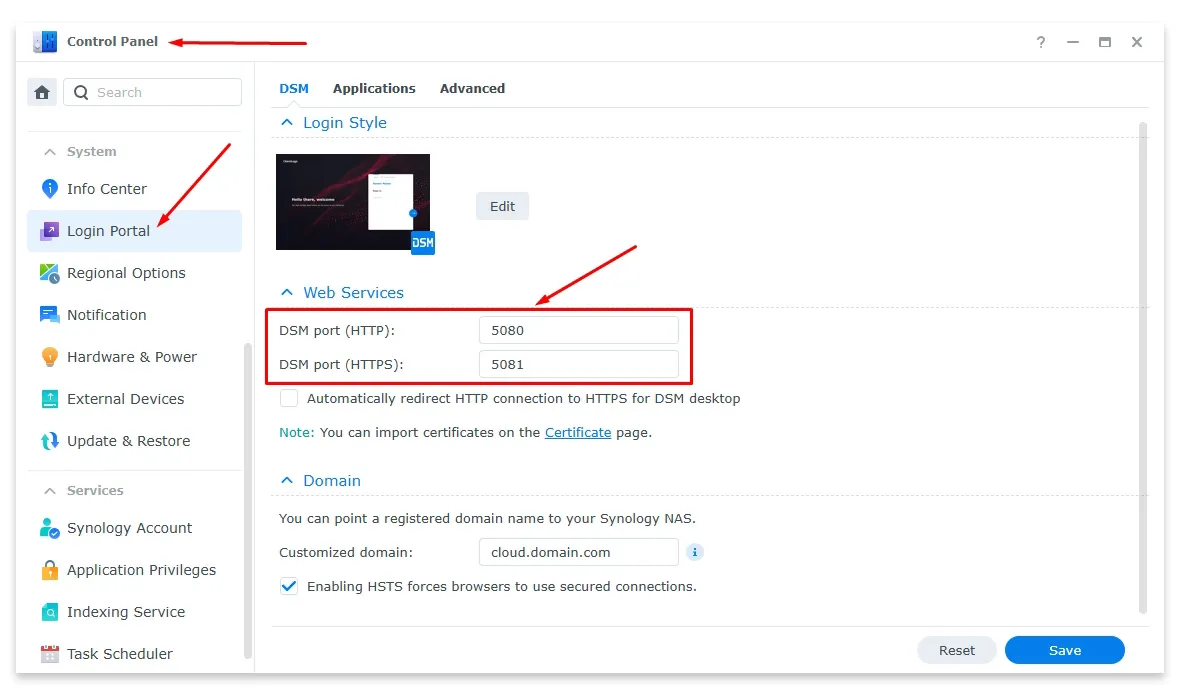 cach doi port synology dsm